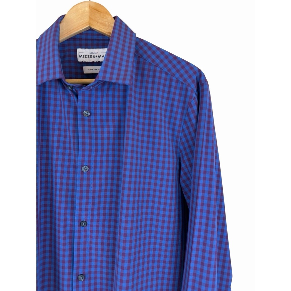 Mizzen Main Leeward Shirt Men Size L Trim Gingham Button Up Plaid Long Sleeve